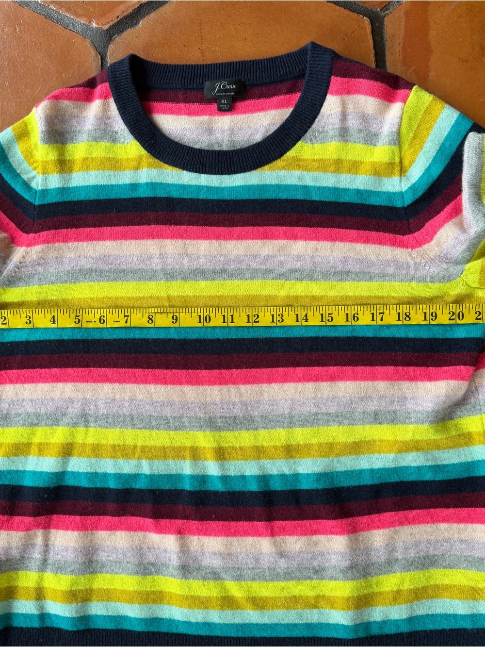 J Crew Women’s Rainbow Striped Cashmere Pullover Crew Neck Sweater Preppy Sz XL - Picture 6 of 6